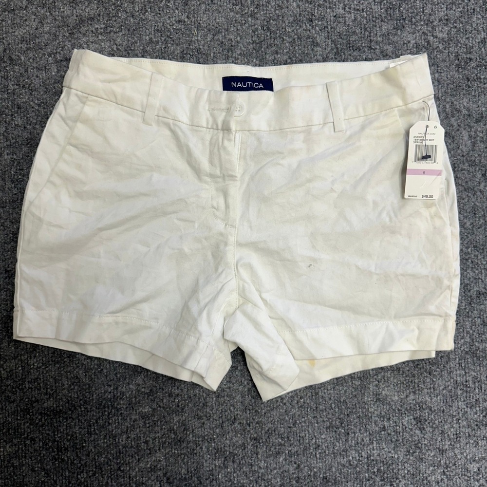 Nautica Shorts Womens Size 6 White Cotton Stretch Chino Casual Summer New Stain